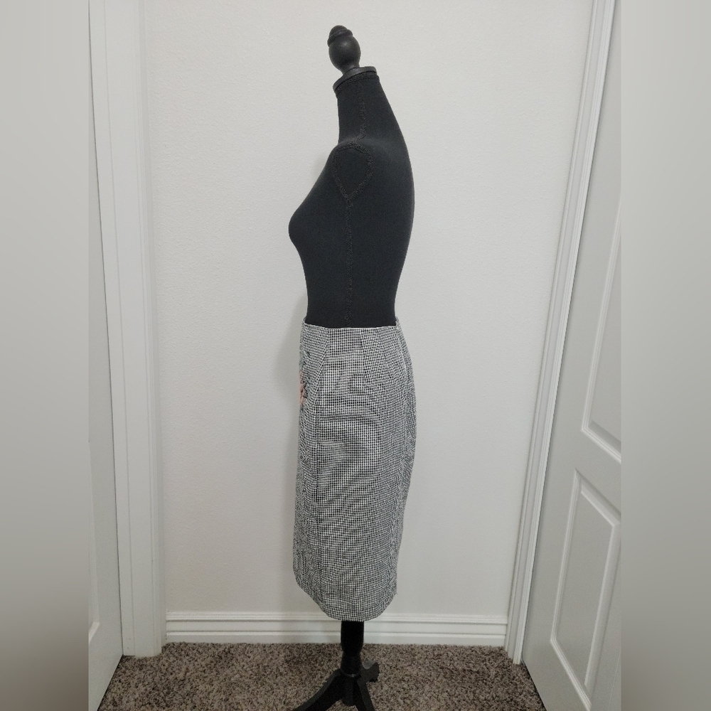 DownEast Black and White Checkered Midi Pencil Skirt with Floral Details  - Picture 3 of 12